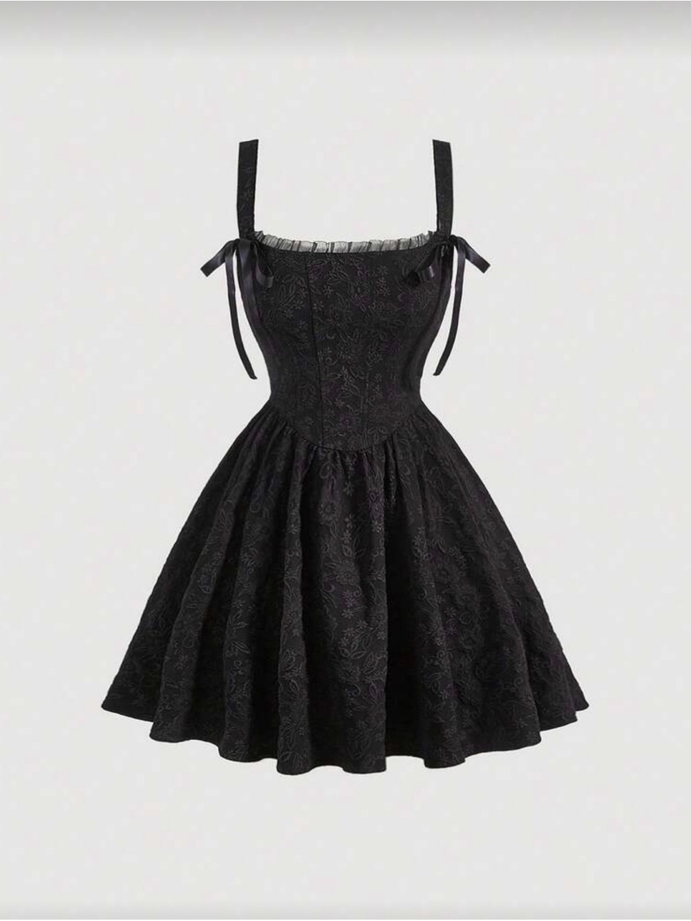 SHEIN Black Floral Brocade Square Neck Fit & Flare Mini Dress